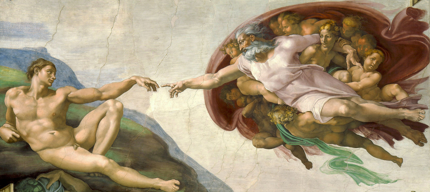 ​Ádám teremtése, freskó a vatikáni Sixtus-kápolna mennyezetén.&nbsp;​Michelangelo